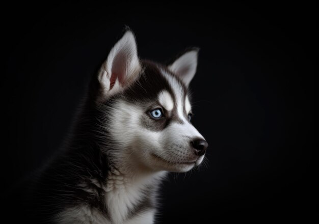 Foto jovem husky siberiano em fundo escuro