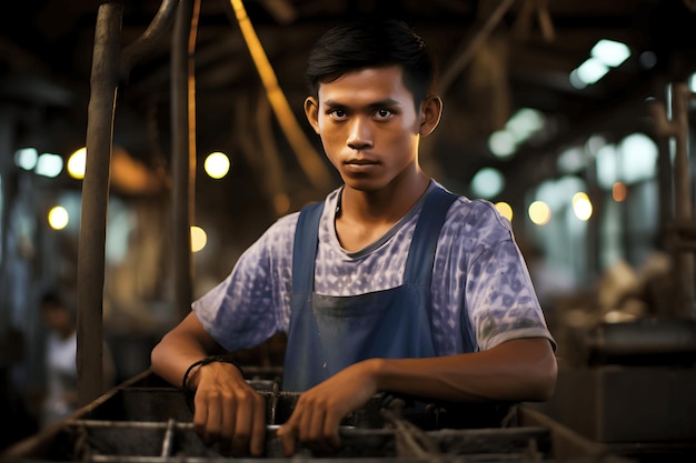 jovem indonésio trabalha como mão de obra