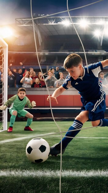 Foto jovem jogador de futebol atirando bola