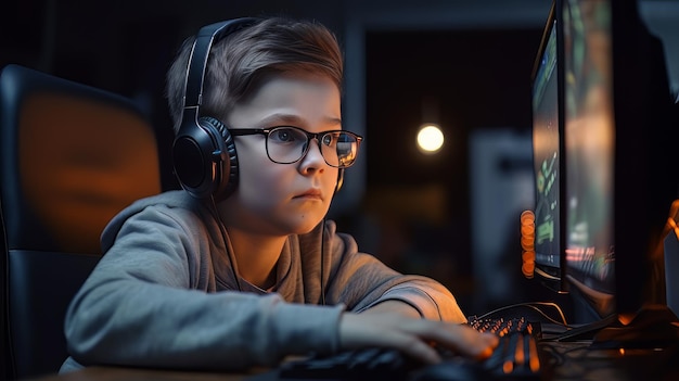 Jovem jogador sentado em uma mesa jogando videogame Generative AI