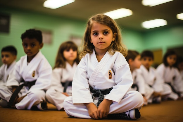 Jovem karatê de Gis Branco à espera das instruções do Sensei