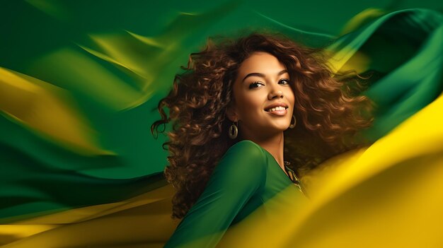 Jovem linda brasileira em um vestido longo verde Retrato de uma jovem Ai Generative