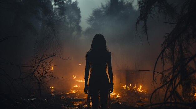 Foto jovem linda em um vestido branco em um fundo escuro mídia mista