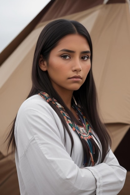 Jovem linda mulher indiana nativa americana em roupas tradicionais