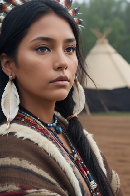 Foto jovem linda mulher indiana nativa americana em roupas tradicionais