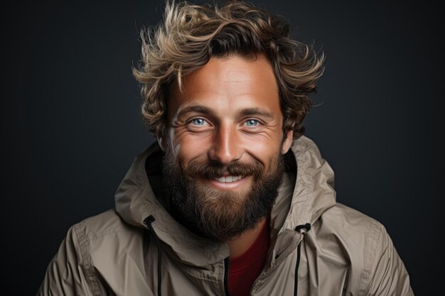 Jovem loiro com barba e olhos azuis vestindo suéter casual em um traseiro branco relaxado generativo IA