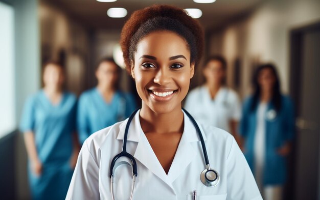 Jovem médica sorridente no hospital