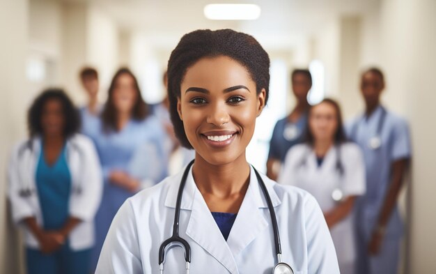 Jovem médica sorrindo no hospital