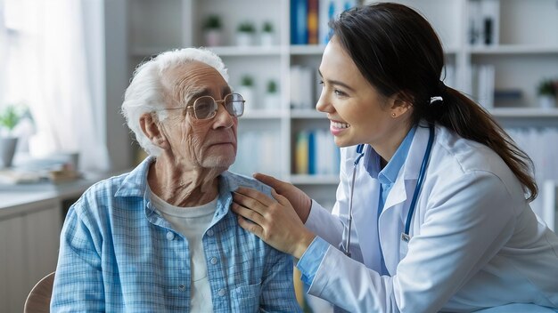 Jovem médico apoiando seu paciente