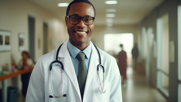 jovem médico no saguão do hospital