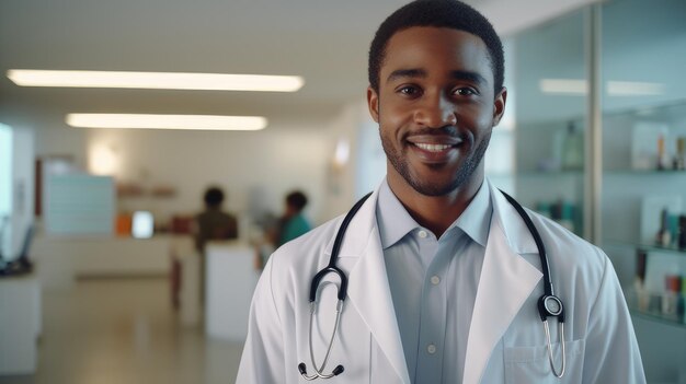 jovem médico no saguão do hospital