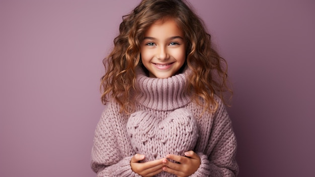 jovem menina loira bonita vestindo suéter de malha de inverno sobre rosa isolado