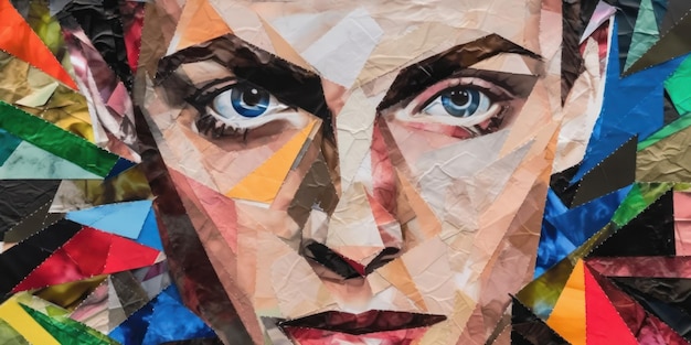 Jovem moderno colagem de arte pop retrato de papel colorido Bela imagem de ilustração Generative AI
