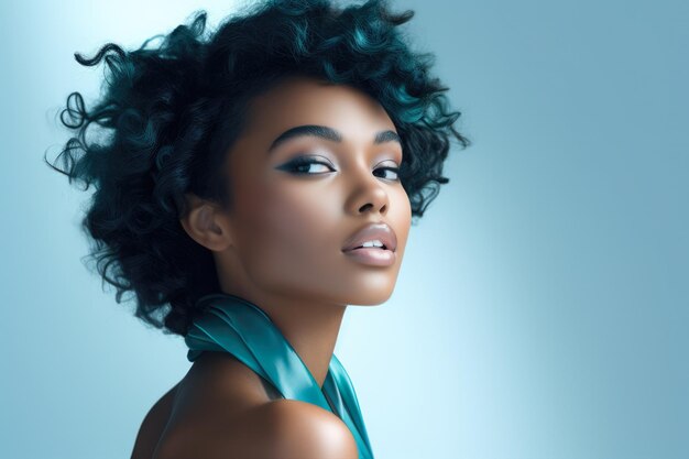 Jovem mulher afro-americana com linda pele facial