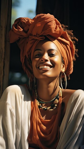 Jovem mulher afro-americana com tranças coloridas em modelo de origem étnica posando