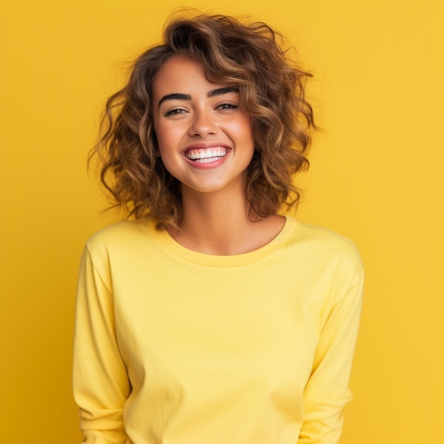 Jovem mulher bonita vestindo roupas casuais espantada e sorridente