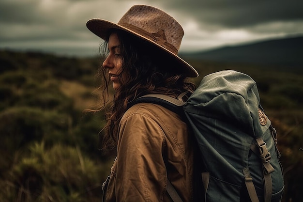 Jovem mulher com uma mochila aproveitando a viagem solo Generative AI