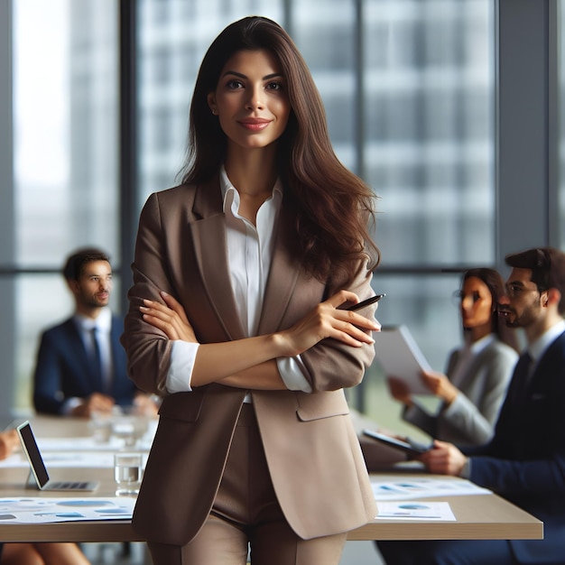 Jovem mulher de negócios de sucesso no escritório.