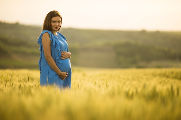 Jovem mulher grávida no campo