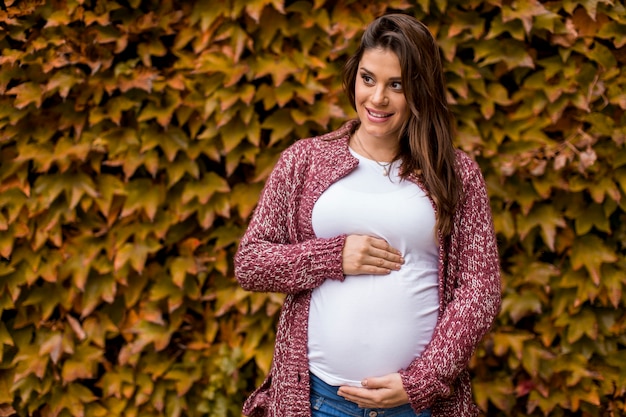Foto jovem mulher grávida no parque outono