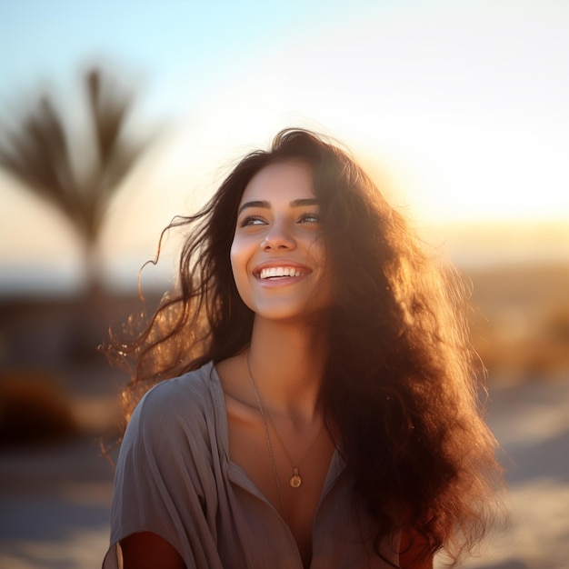 Foto jovem mulher indiana desfrutando do sol em um destino exótico menina indiana de férias indiana