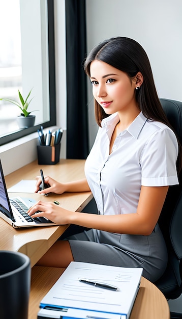 Jovem mulher que trabalha no escritório de negócios moderno