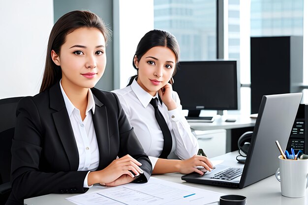 Jovem mulher que trabalha no escritório de negócios moderno