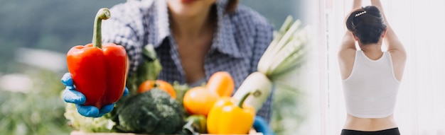 Jovem mulher saudável com frutas