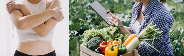 Jovem mulher saudável com frutas