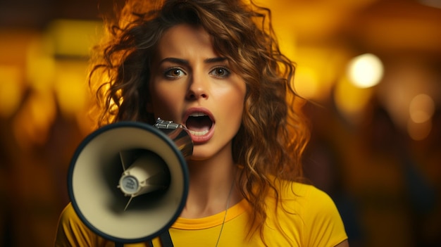 Foto jovem mulher segurando um megafone no concertgenerative ai