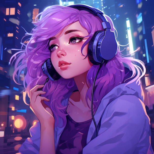 jovem ouvindo música com fones de ouvido ilustração estilo anime