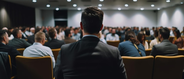 Jovem palestrante fala em uma conferência de negócios ou evento sala de reuniões sala de reuniões Generative AI