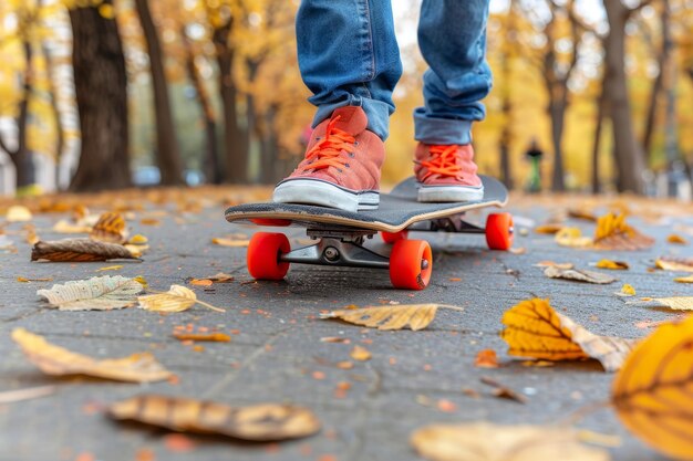 Foto jovem patinador urbano em close de um jovem skateboarding nas ruas da cidade