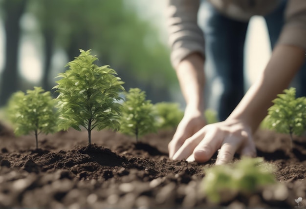 jovem plantando árvore no jardim closeup ecologia