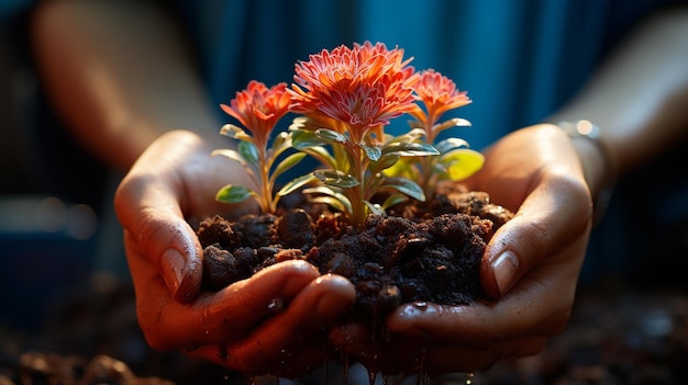 Jovem plantando mudas no jardim generativo ai