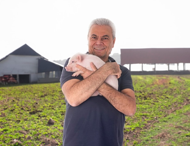 Foto jovem porco e homem