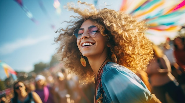 Jovem se divertindo no festival de música