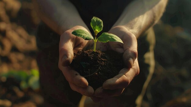 Jovem segura planta verde simbolizando a primavera e a ecologia