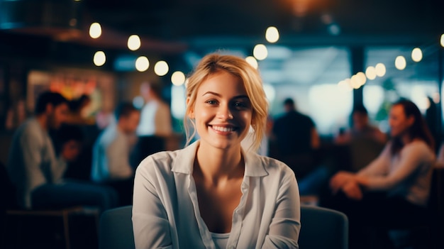 jovem sentada em um café