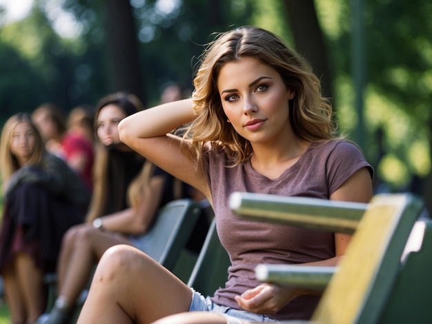 jovem sentada no parque Gererative ai