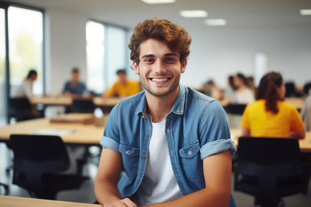 Jovem sentado na sala de aula