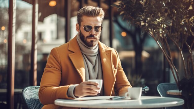 Jovem sentado no café