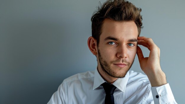 Jovem sério em camisa e gravata retrato