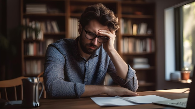 Jovem sobrecarregado, CEO estressado, Exausto, esgotamento, gerente de ansiedade, fazer uma pausa no trabalho on-line, fechar os olhos cansados, precisar de algum descanso, Funcionário frustrado com erro, conceito de horas extras