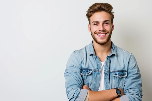 Foto jovem sorridente com relógio inteligente isolado