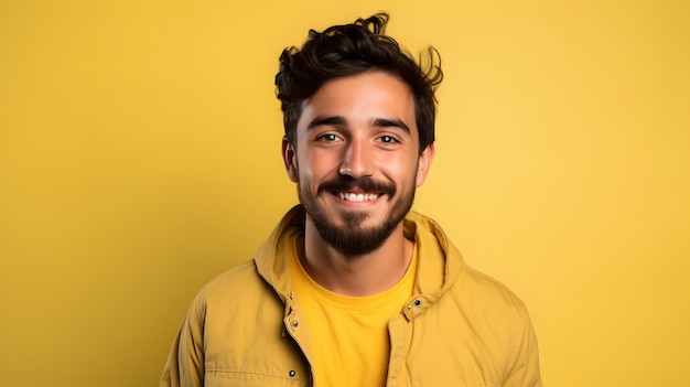 jovem sorridente em fundo amarelo