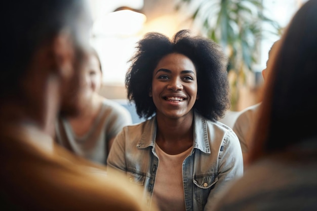 Jovem terapeuta afro-americana ajudando seus pacientes em terapia