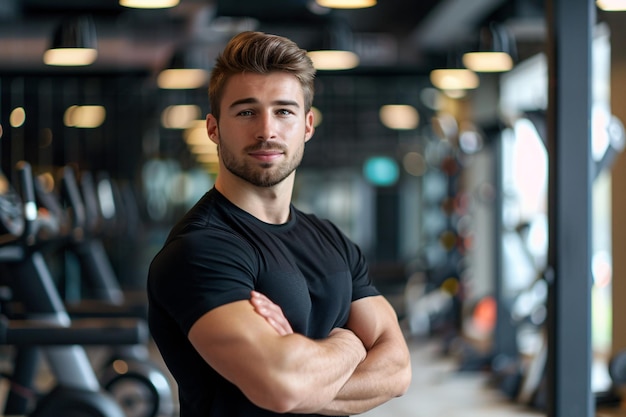 jovem treinador muscular em ginásio moderno