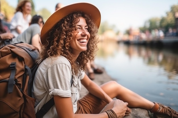 Foto jovem turista desfrutando da paisagem ai gerado