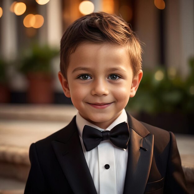 Foto jovem vestido com um smoking formal com uma gravata vestido para uma celebração elegante da alta sociedade